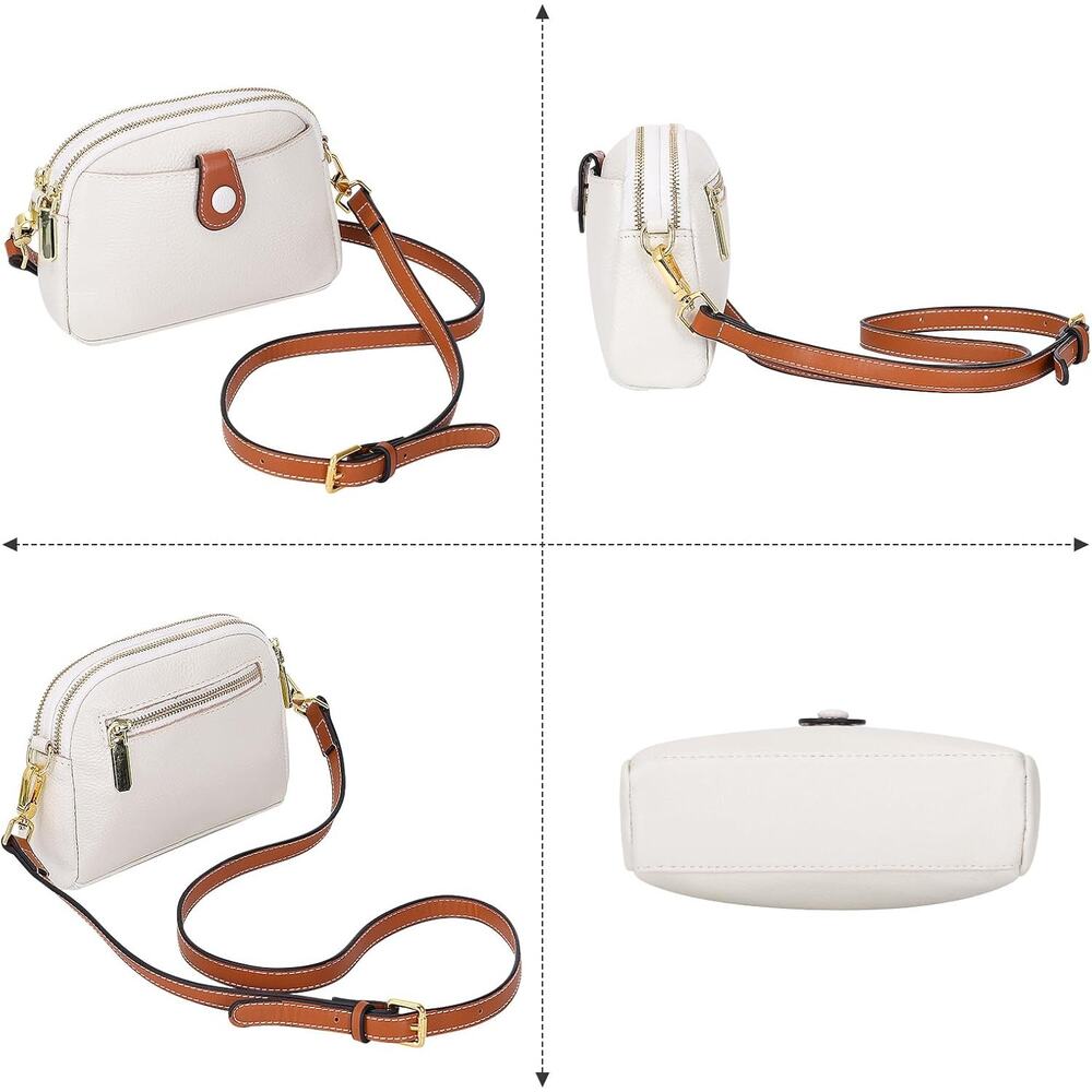 NEW White Mini Crossbody Bag w/ Brown Accent Leather Small Purse Satchel - Picture 5 of 5